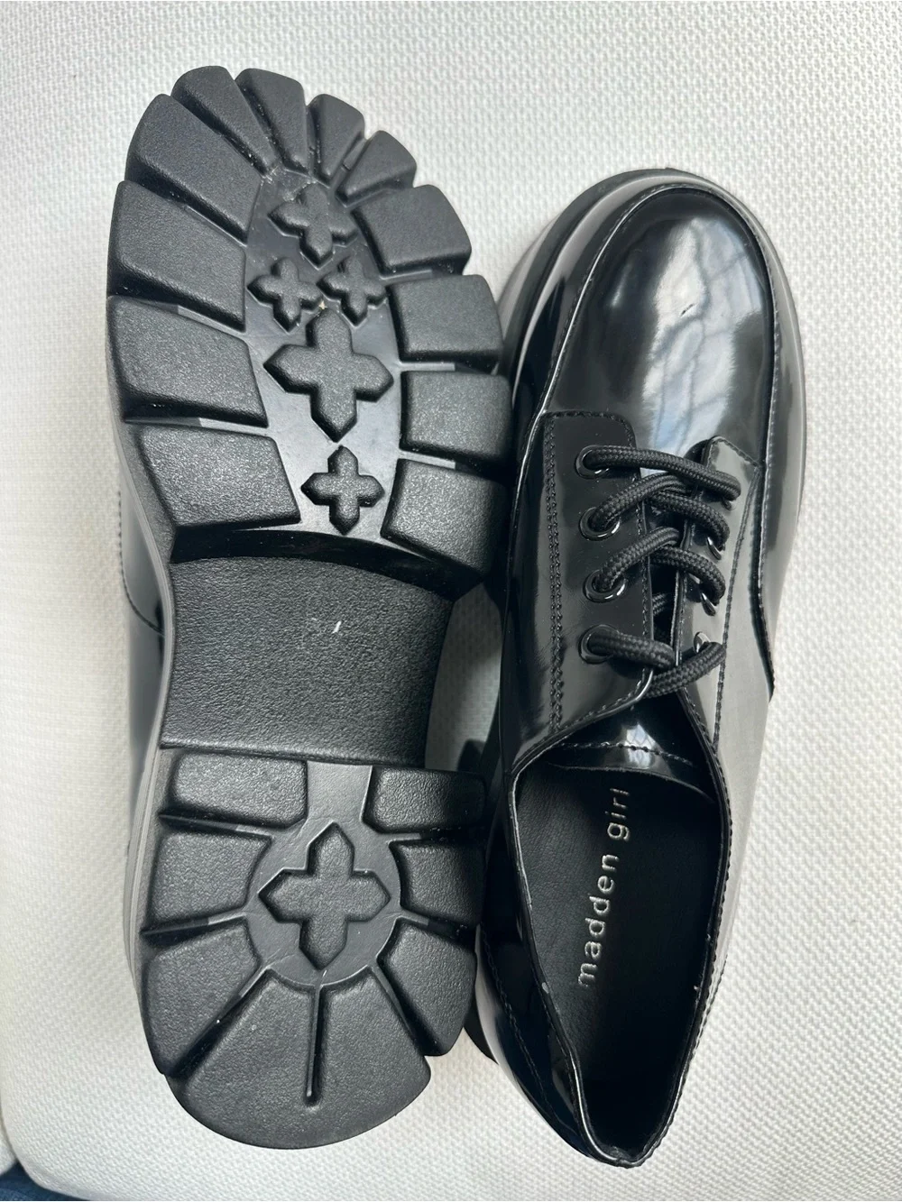 NEW Madden Girl Women's Cagan Lug Sole Platform Lace Oxfords 9 Black Leather